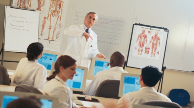 Medical instructor and students in classroom